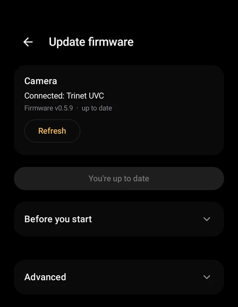 Update firmware screen: up to date